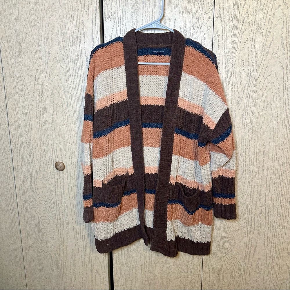 American Eagle Multicolored Striped Open Front Sweater Cardigan Oversized XS/S - Picture 2 of 12